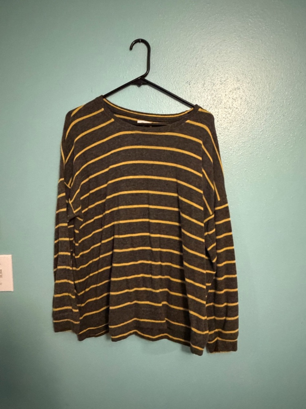 Maurices Gray Crewneck Sweater with Yellow Stripes
